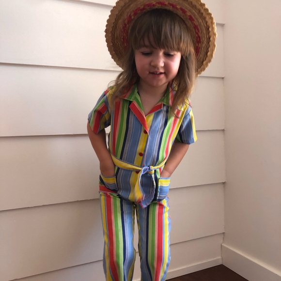 Vintage 1970s Healthtex Candy Stripe Jumpsuit 3T Vintage Health Tex Jumpsuit - Picture 6 of 7